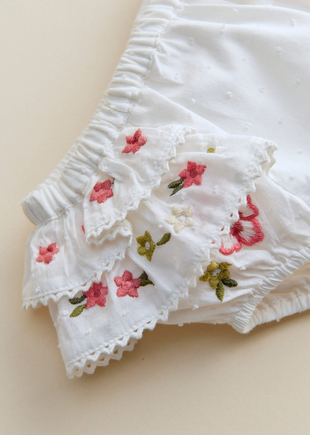 Bloomer Clélia - Broderie Contrastée Tricolore Fond Ecru