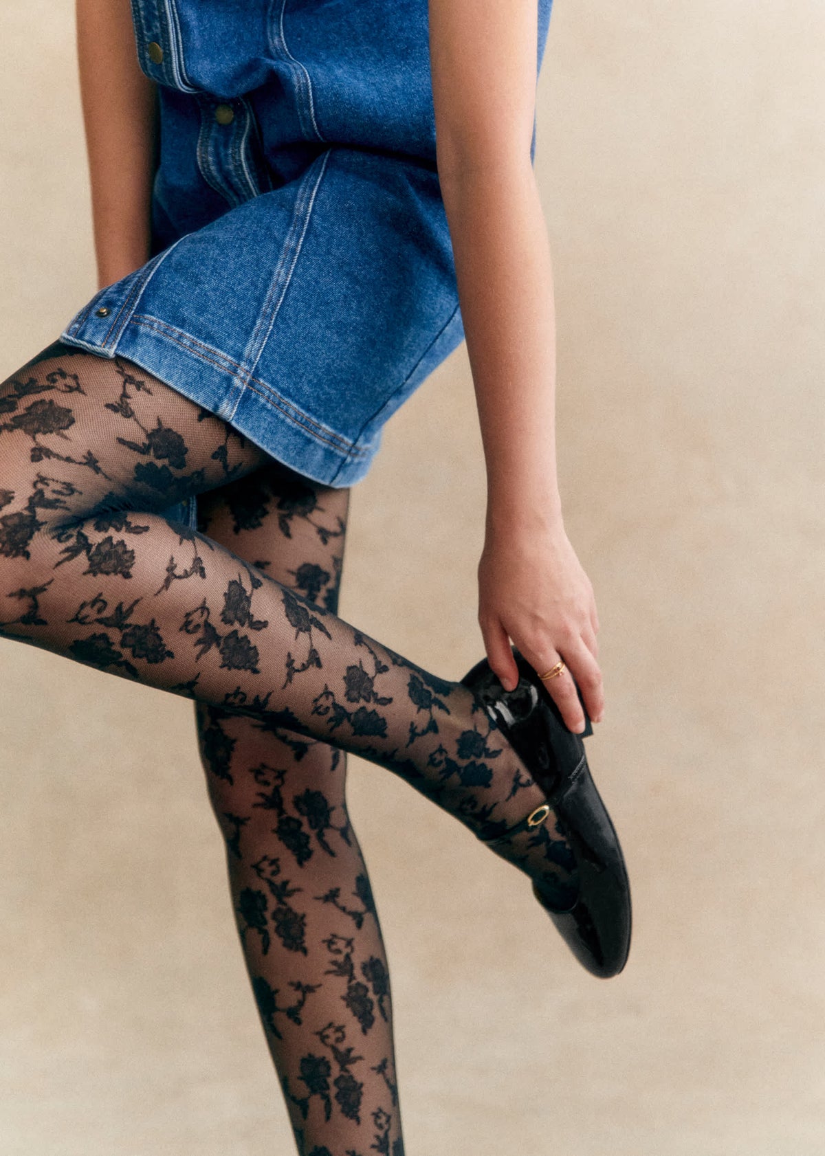 Collants - Fleurs Fantaisie Noir / 20D