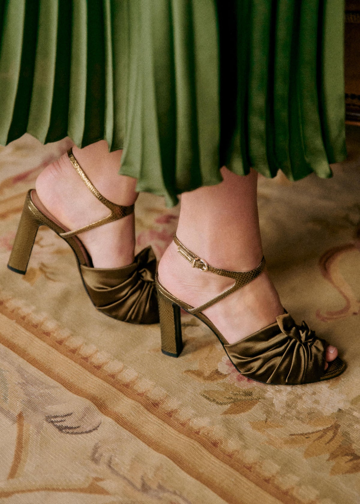 Sandales Marlene - CFM Souliers x Editions Sézane - Mini serpent et satin bronze