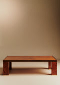 Table basse vintage en loupe d'orme finition laiton - Loupe d'orme