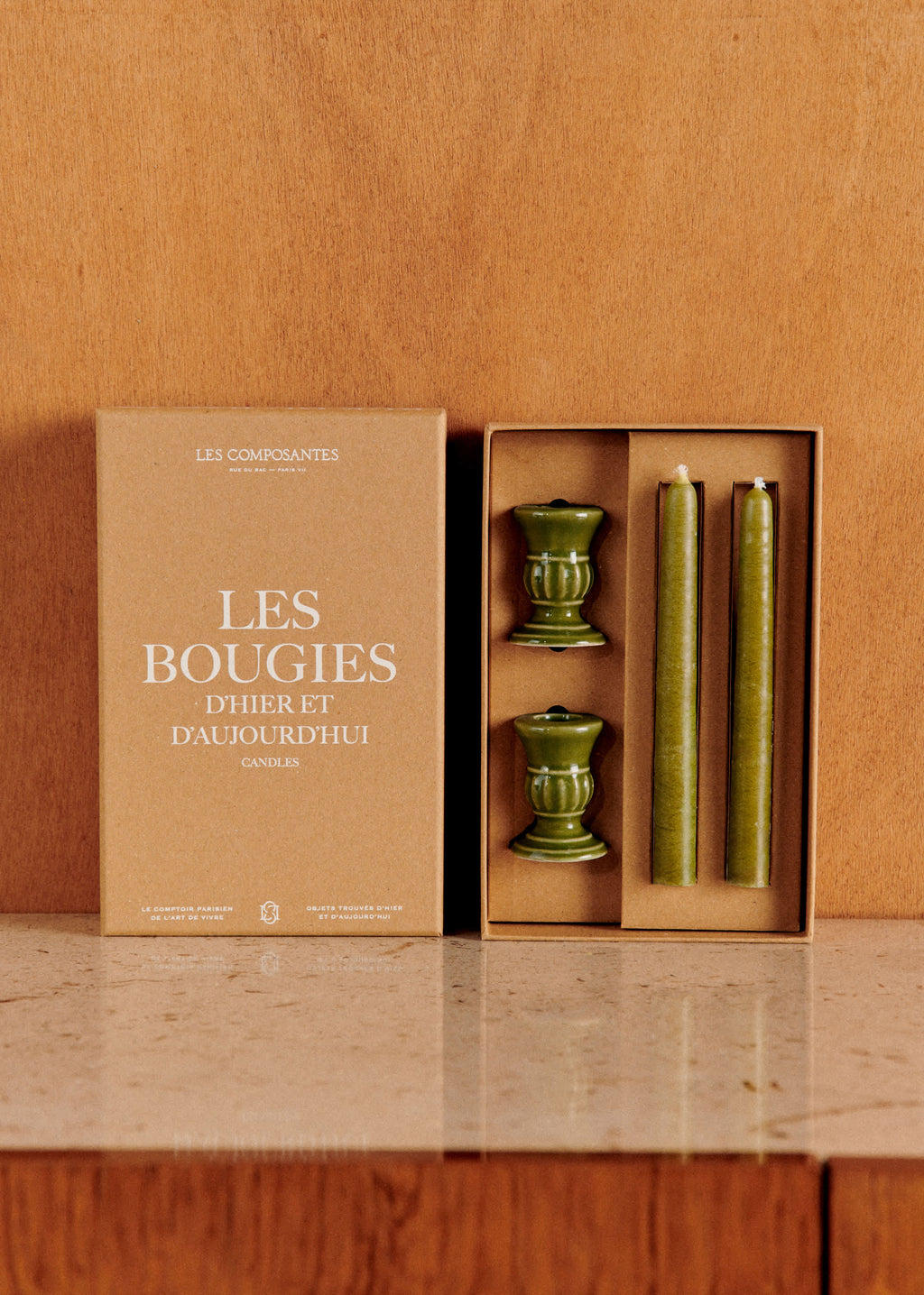 Coffret Bougeoirs Piano et Chandelles - Petit Modèle - Sauge