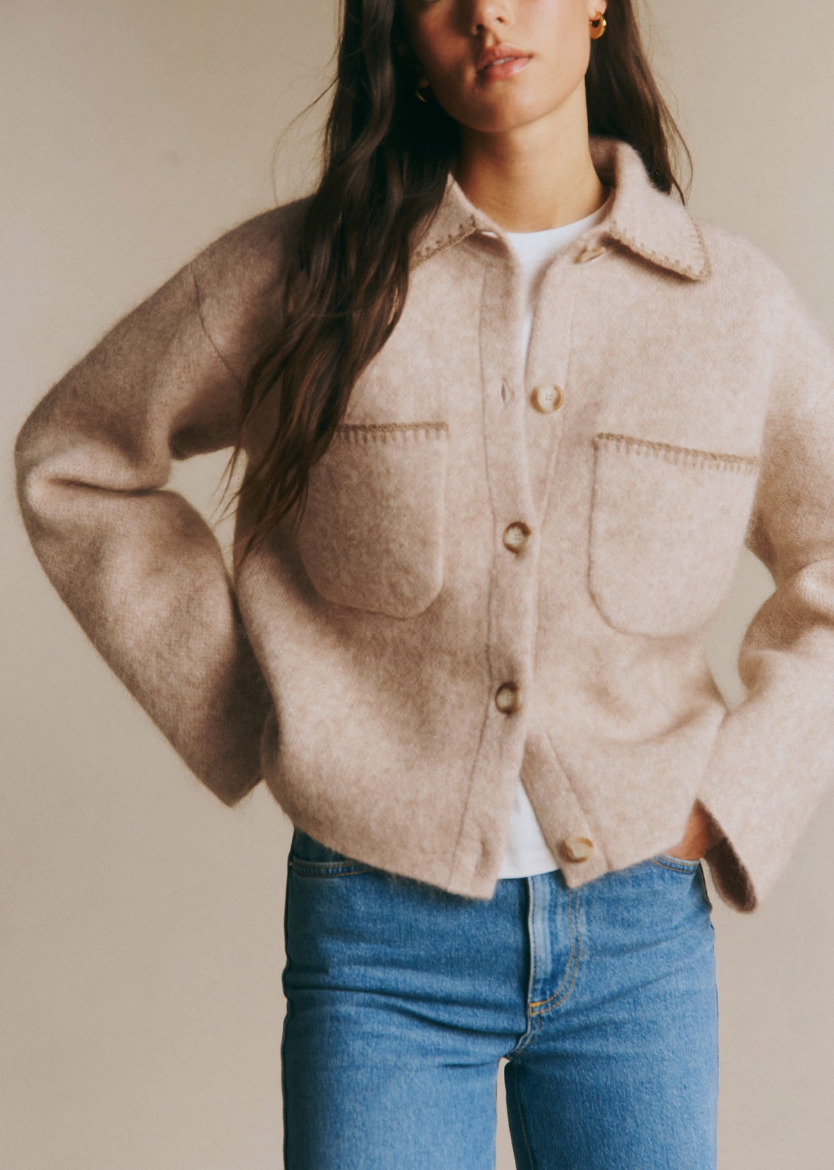 Veste Lucien - Beige Chiné Détails Taupe