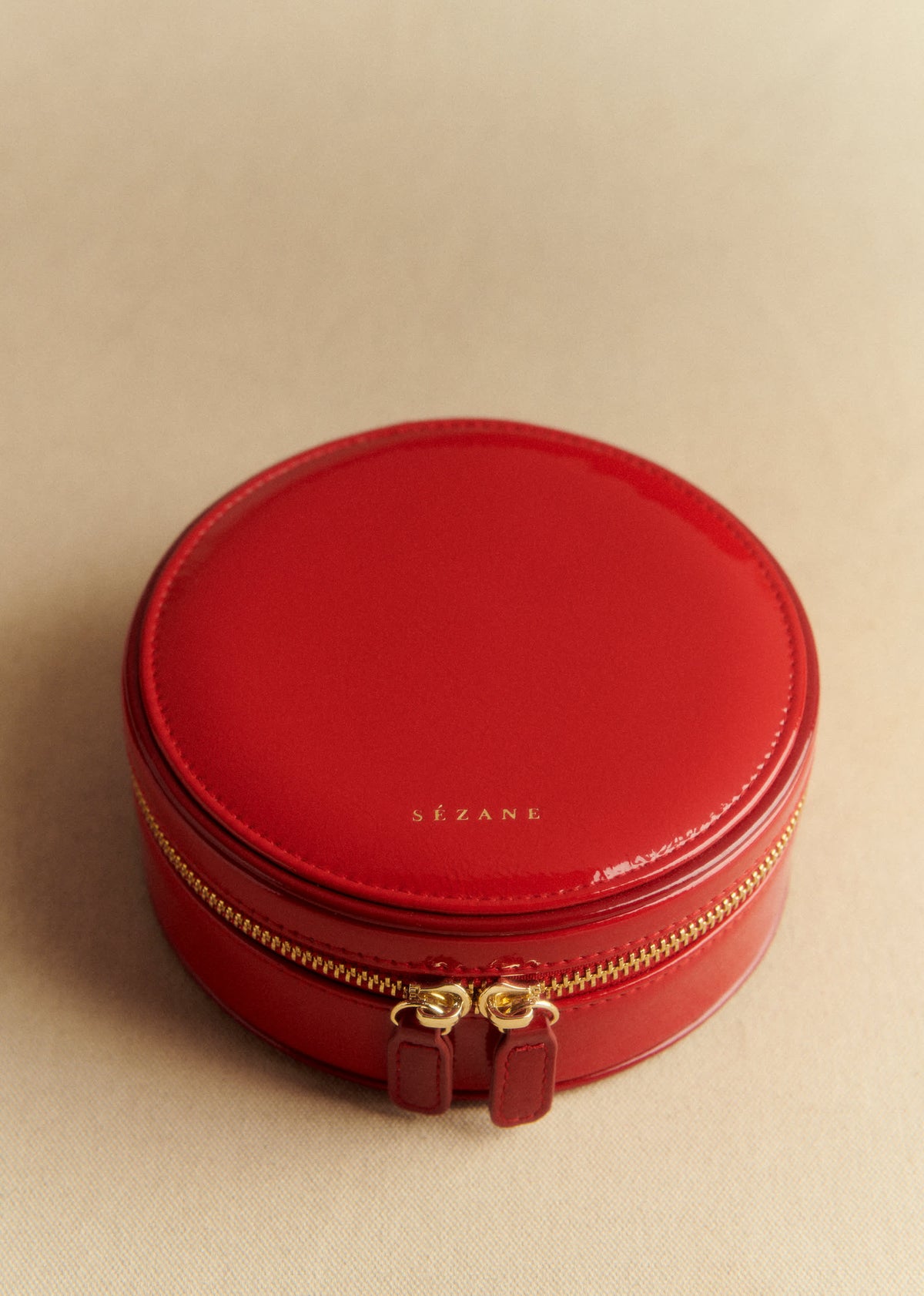 Grand écrin rond en vinyle - Rouge baiser