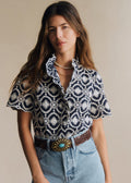 Chemise Dalhia - Fond Marine Broderie Ecru