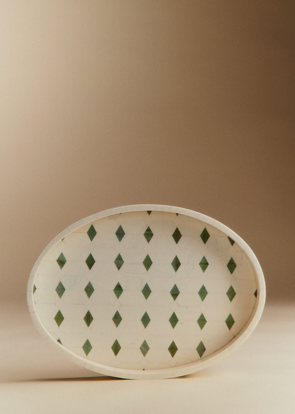 Plateau Ovale - Losange Ecru et Vert