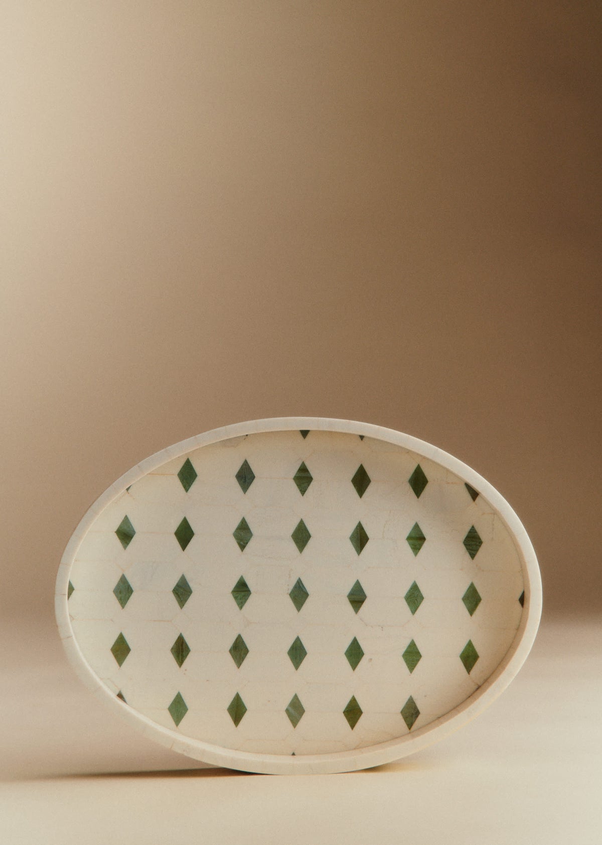 Plateau Ovale - Losange Ecru et Vert