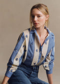 Chemise Marzia - Rayures Ecru bleu brodé fleur