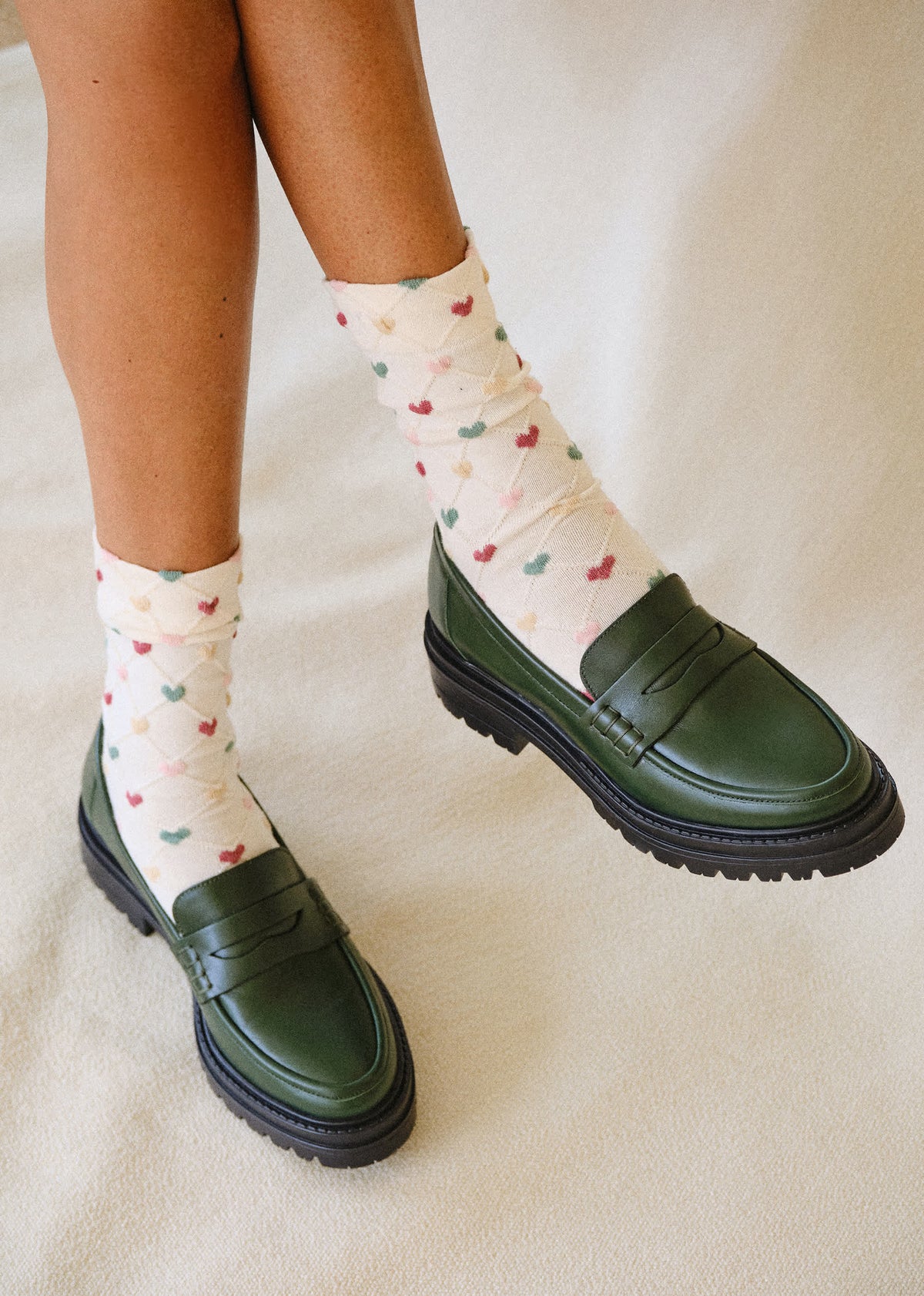 Chaussettes Eva - Ecru / Coeurs Multico