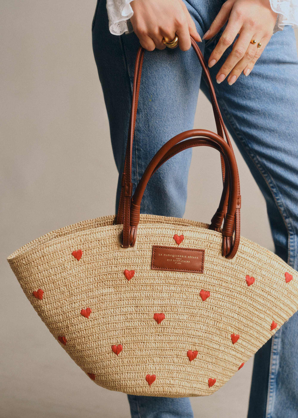 Panier Justine - Raphia Broderie Coeur