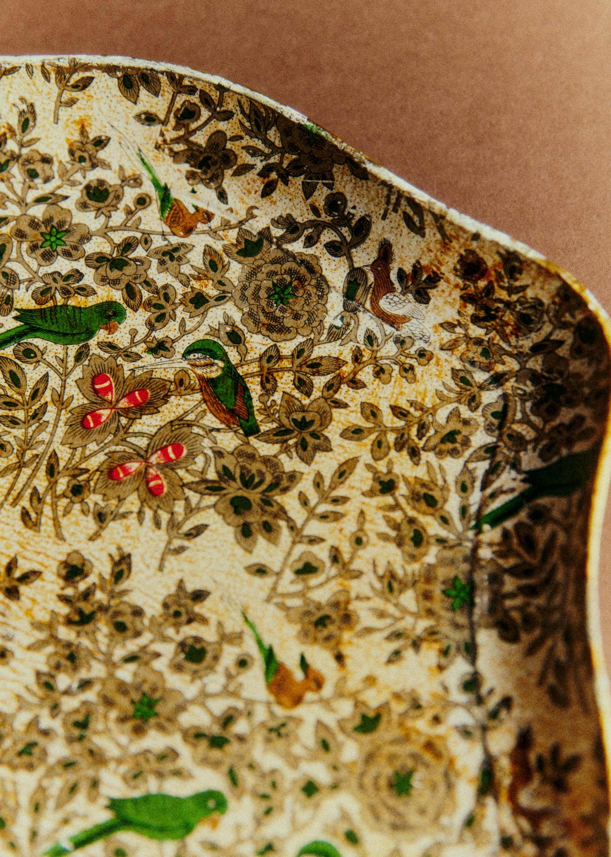 Petit plateau vintage motif floral et oiseaux - Fleurs et Oiseaux