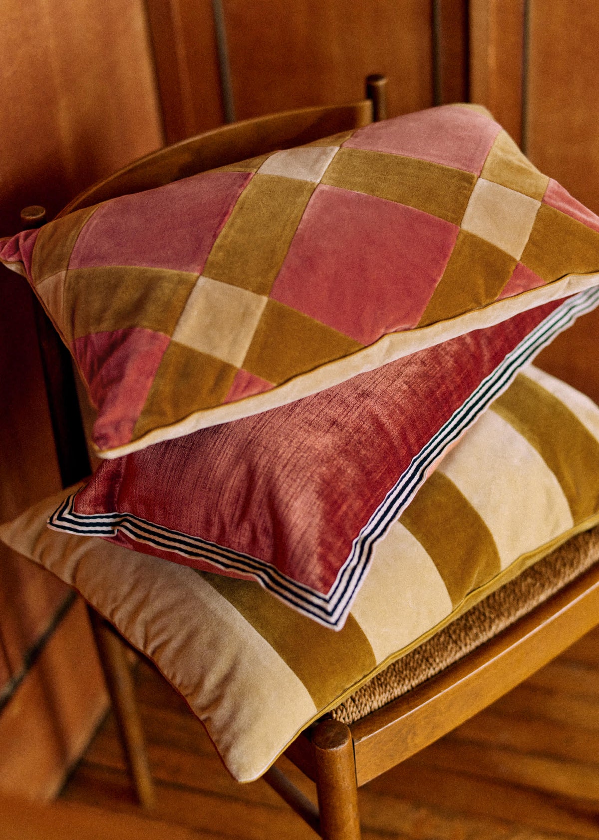 Coussin Velours Patchwork - Petit modèle - Blush et Caramel