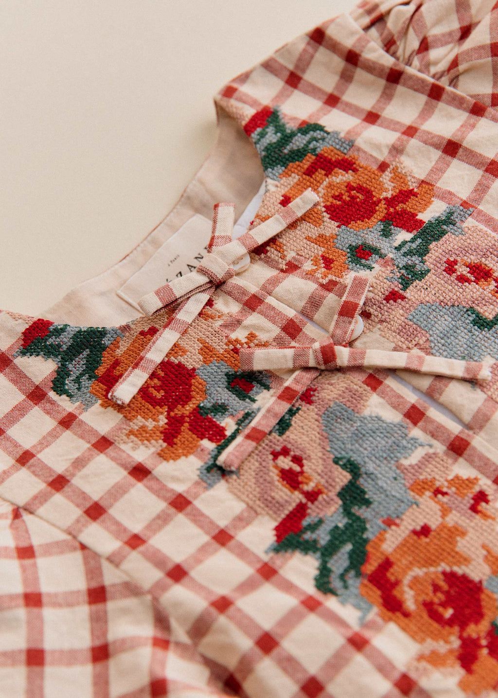 Robe Dakila - Sézane x SEA NY - Broderie Placée Terre Fond À Carreaux