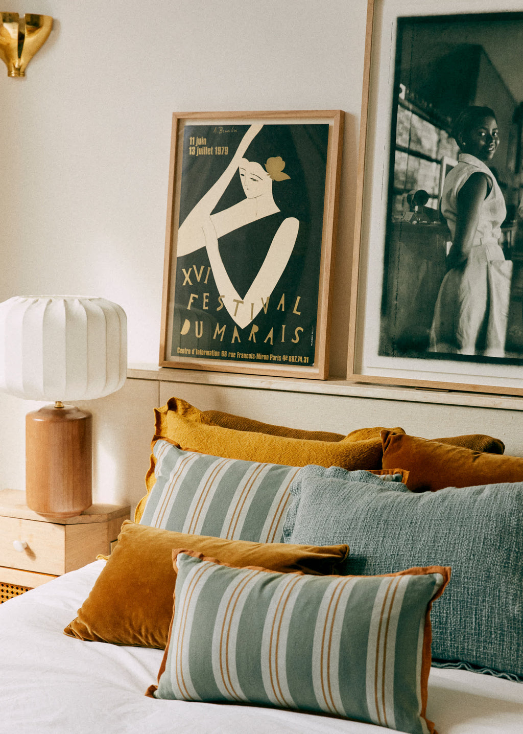 Coussin Tissé Rayures - Petit modèle - Bleu et Café