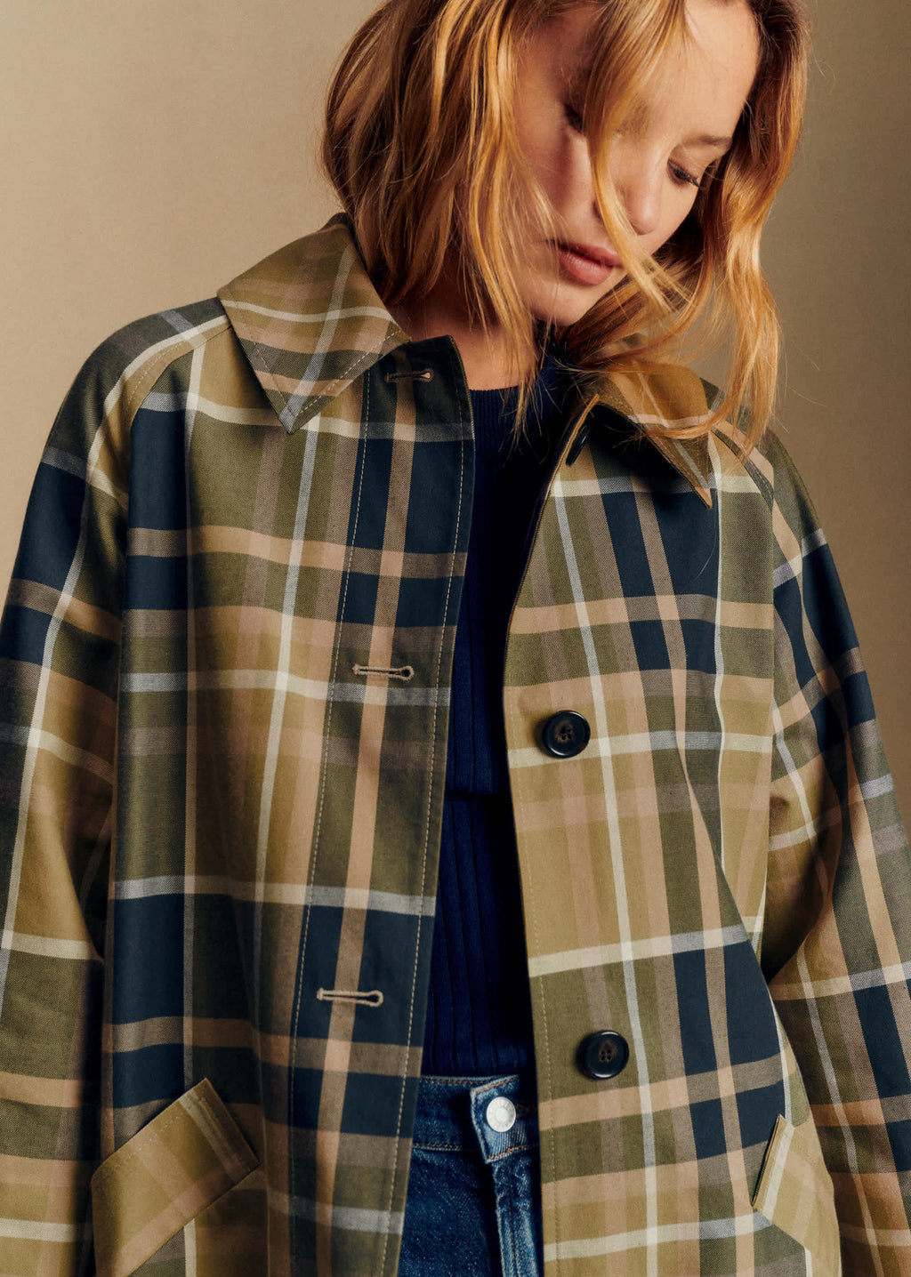 Manteau Clyde - Carreaux Kaki et Beige
