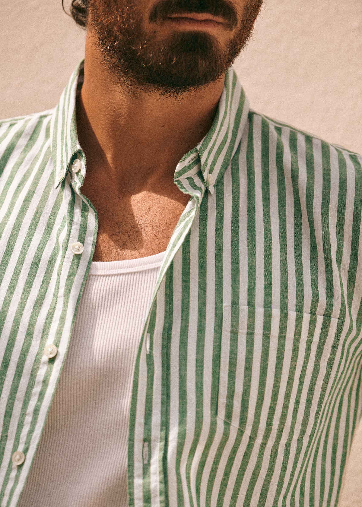 Chemise Charlie Coton Lin - Rayures Blanc / Vert