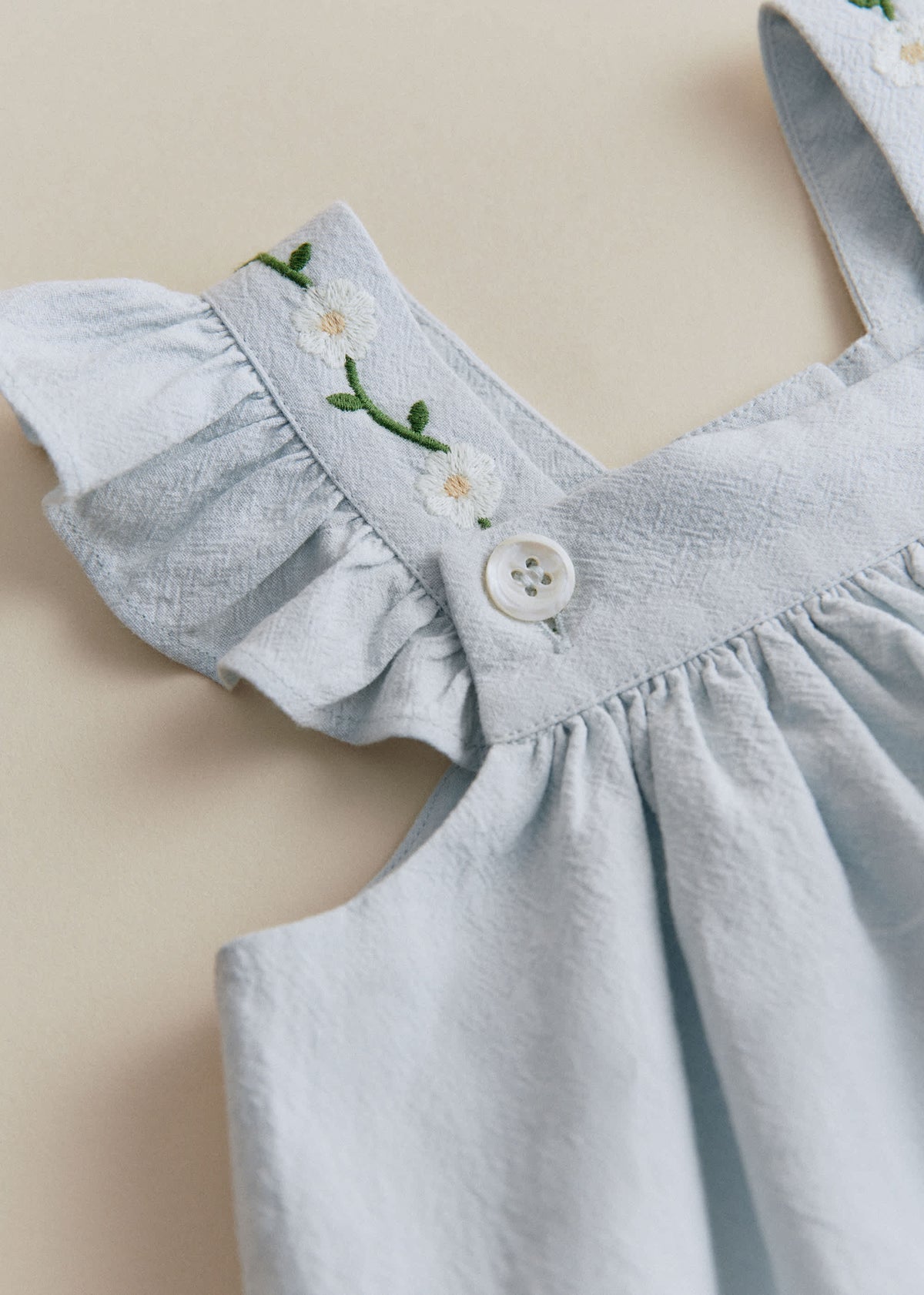Robe Mimi - Broderie Contrastée Marguerite Fond Bleu Ciel