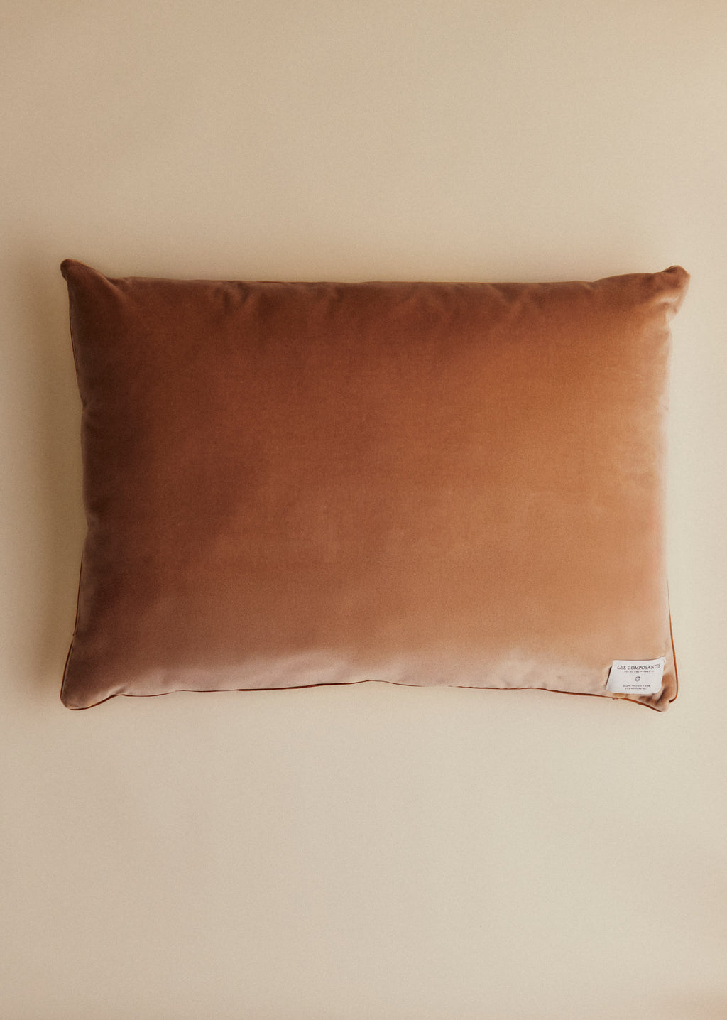 Coussin vintage velours beige - Très grand modèle - Imprimé Bouquet Fleurs de Jardin