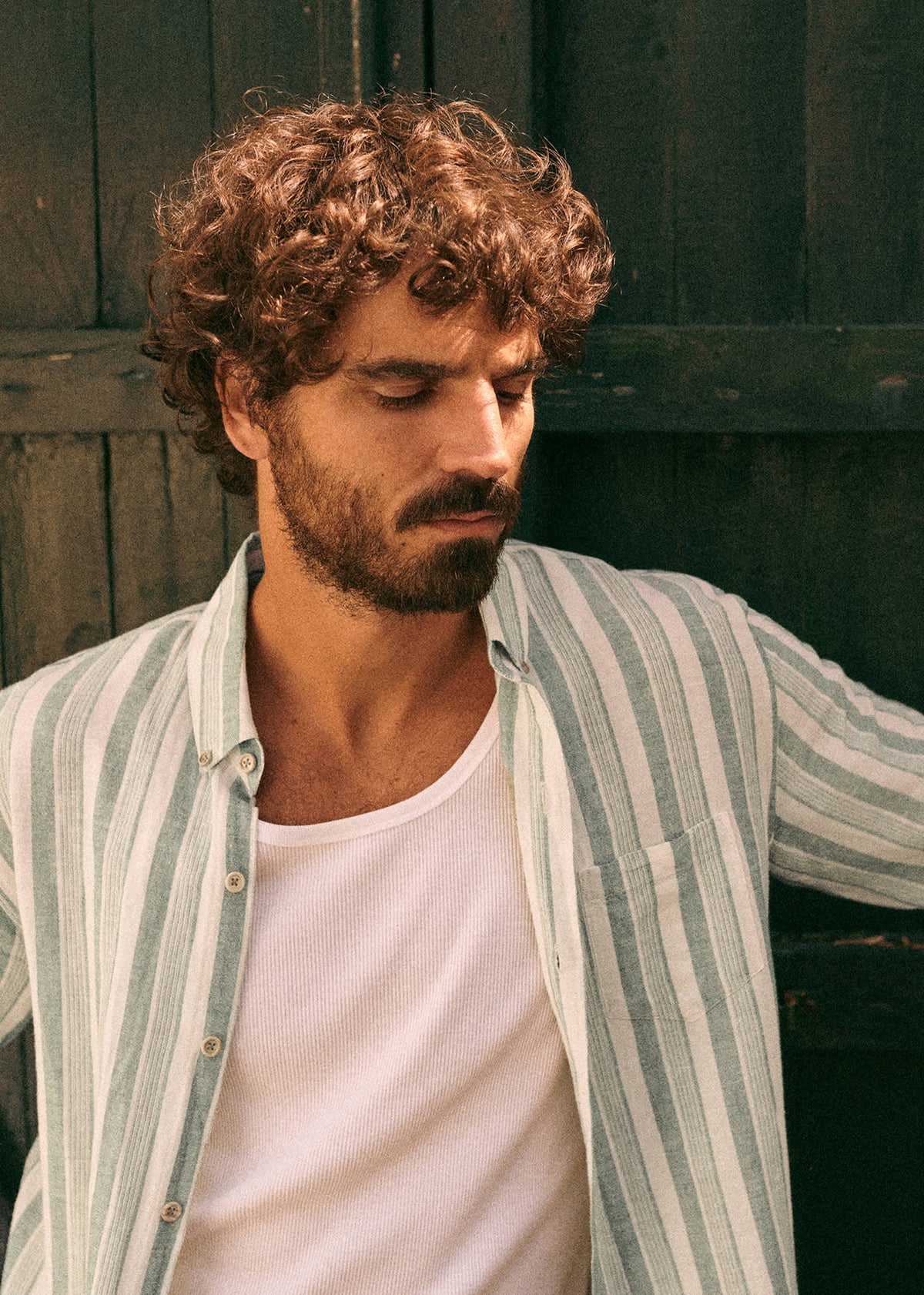 Chemise Charlie Coton Lin - Écru Multirayures Vertes
