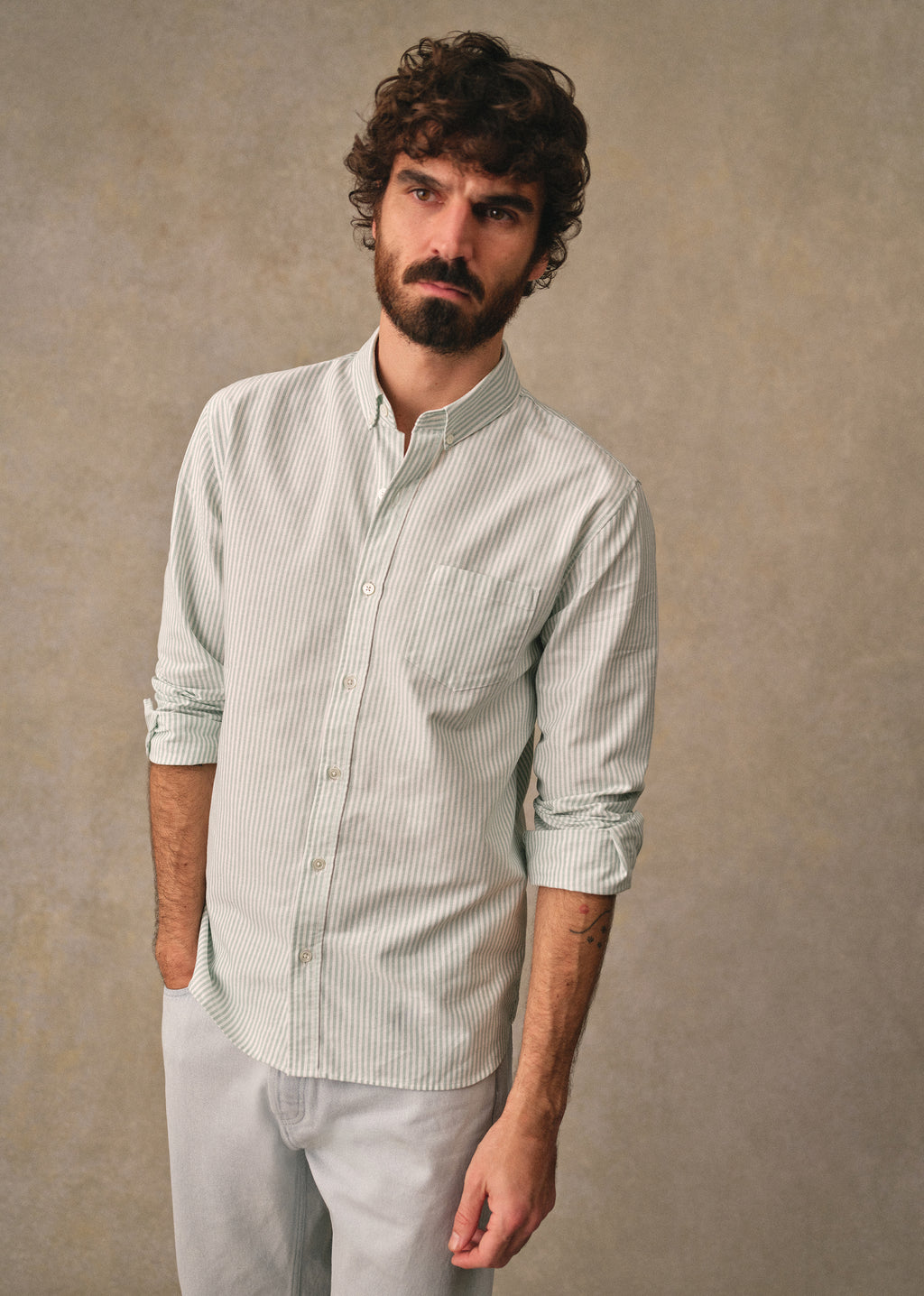 Chemise Charlie Oxford - Rayures Vert / Blanc
