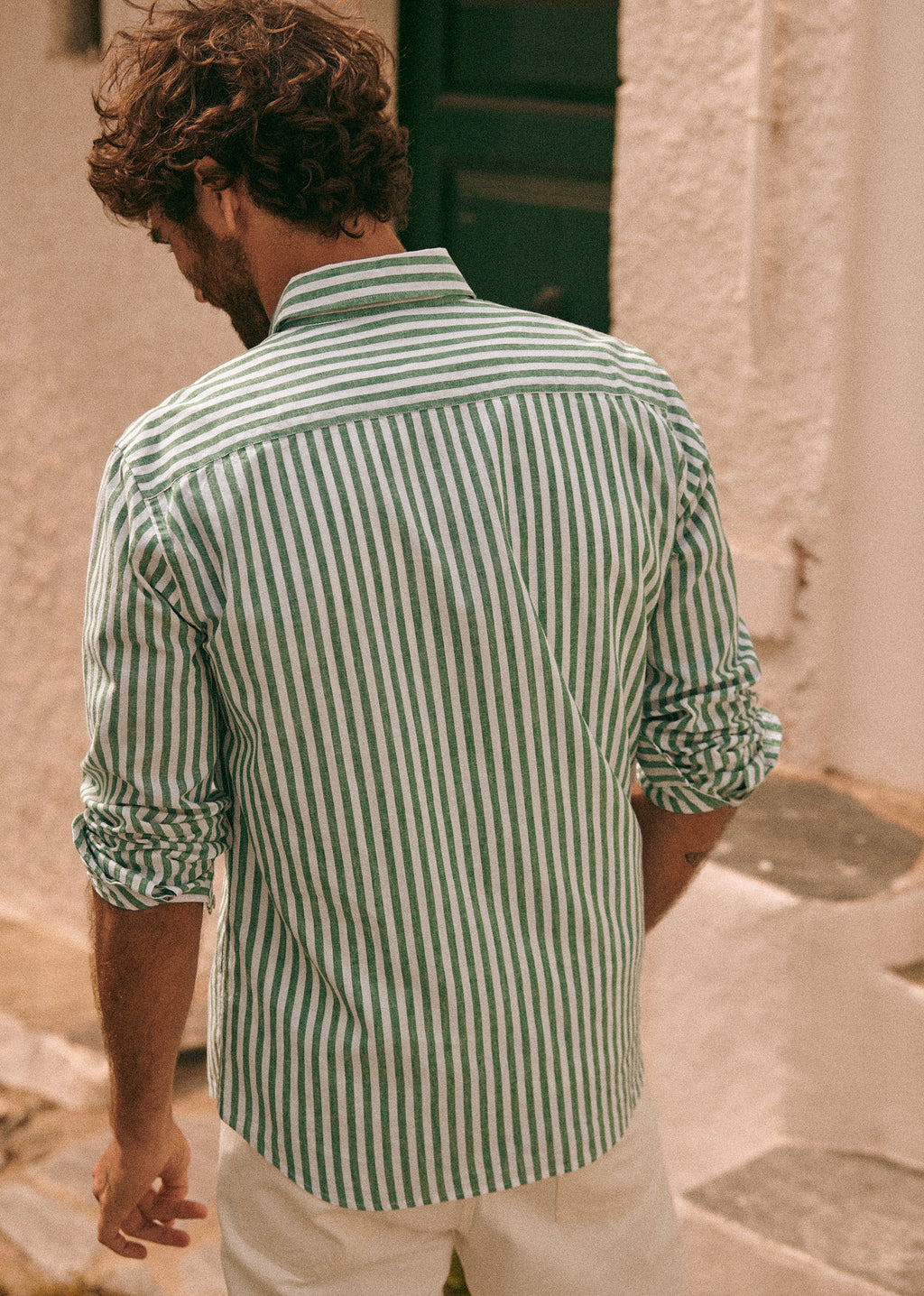 Chemise Charlie Coton Lin - Rayures Blanc / Vert