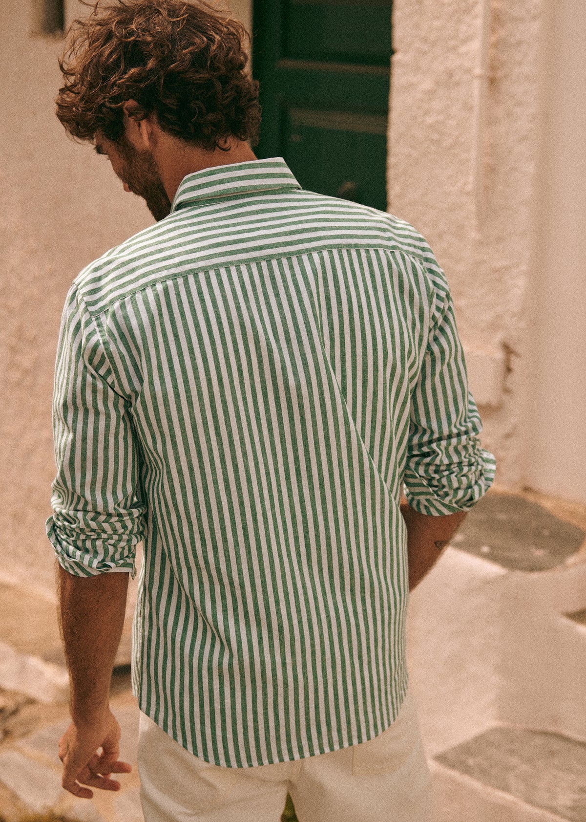 Chemise Charlie Coton Lin - Rayures Blanc / Vert