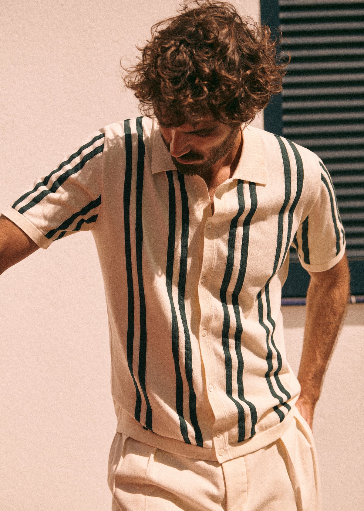 Chemise Maille Braden - Écru Rayures Vertes