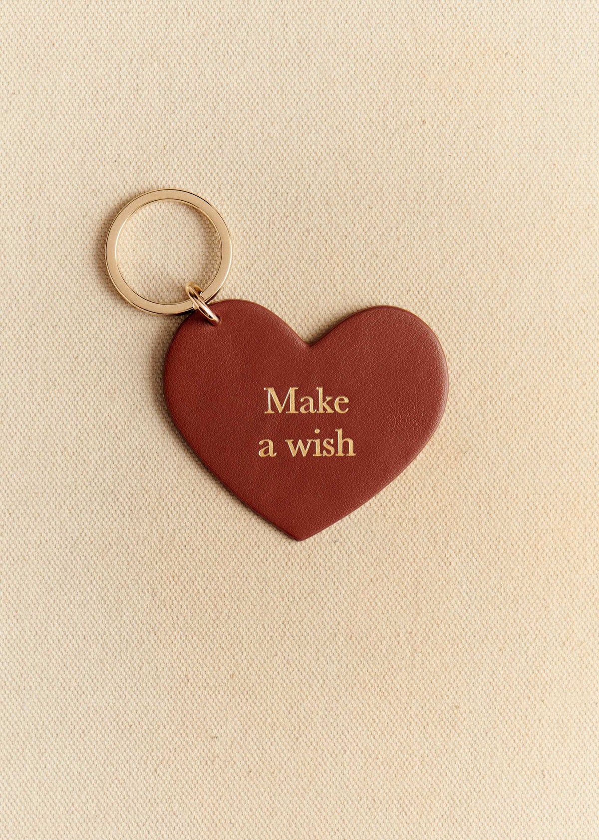 Porte-clé Coeur - Brun "Make a wish"