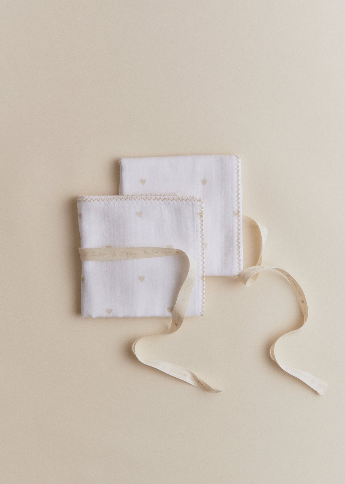 Set de 2 langes - Coeur Beige