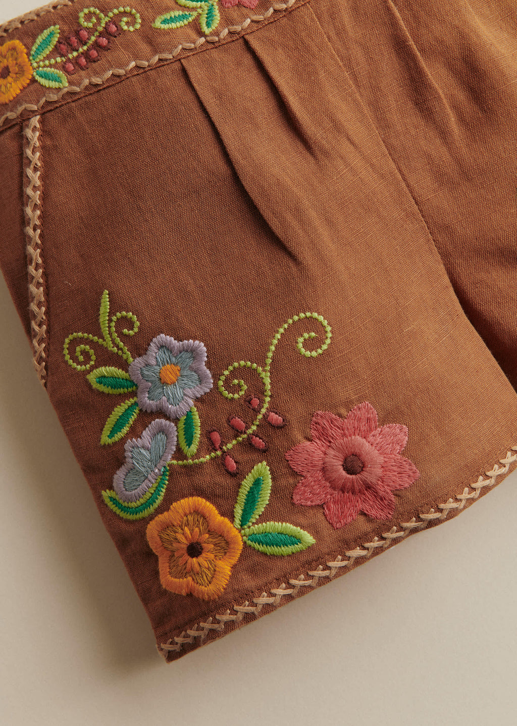 Short Rachelle - Broderie Contrastée Fond Marron