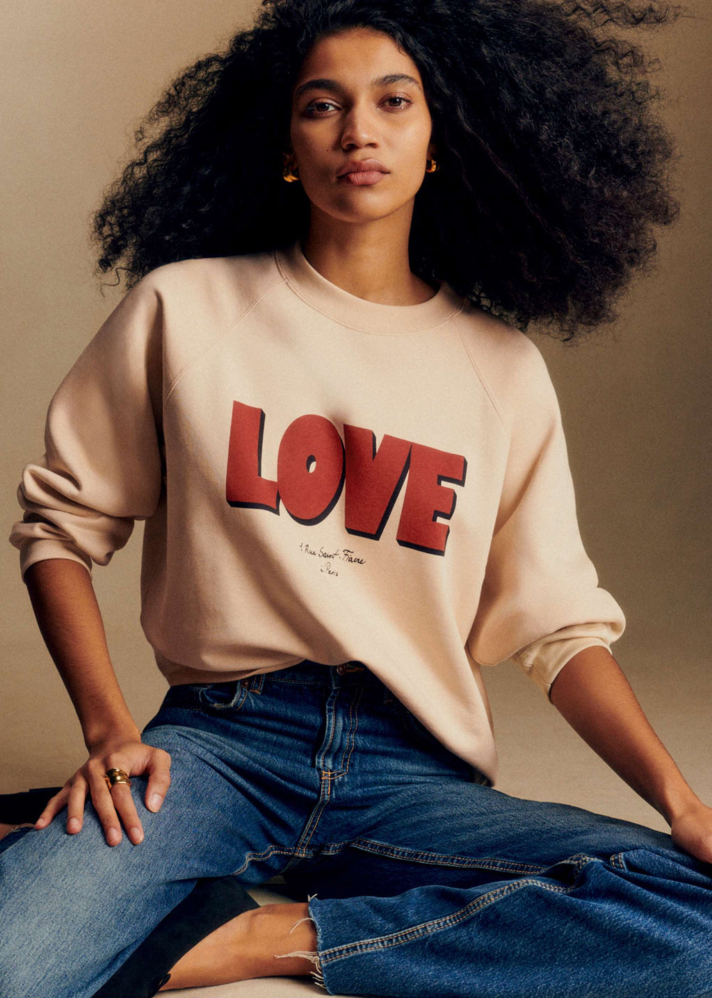 Sweat-Shirt Love - Crème / Rouge