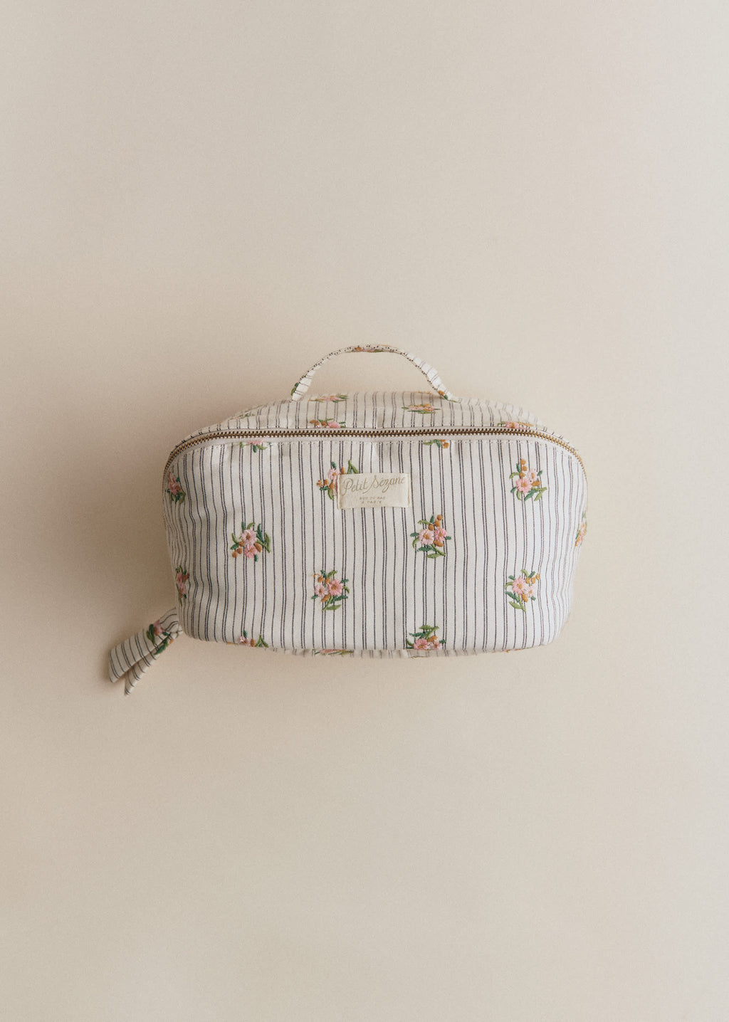 Maxi trousse de toilette - Rayures Broderie Fleurs