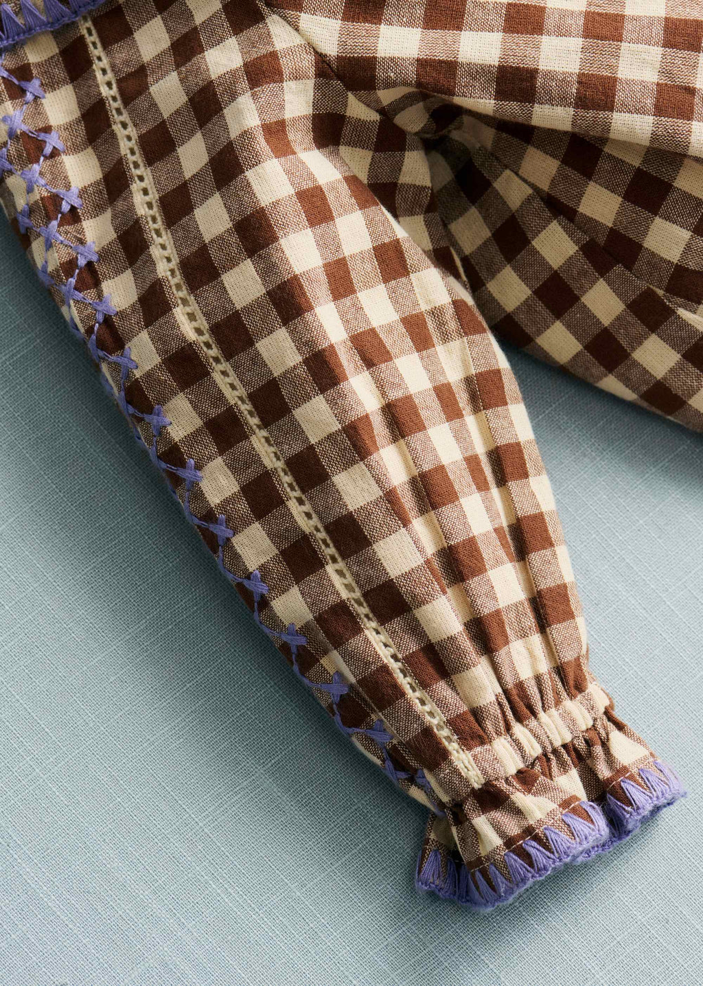 Robe Hélo - Vichy Marron Broderies Lila