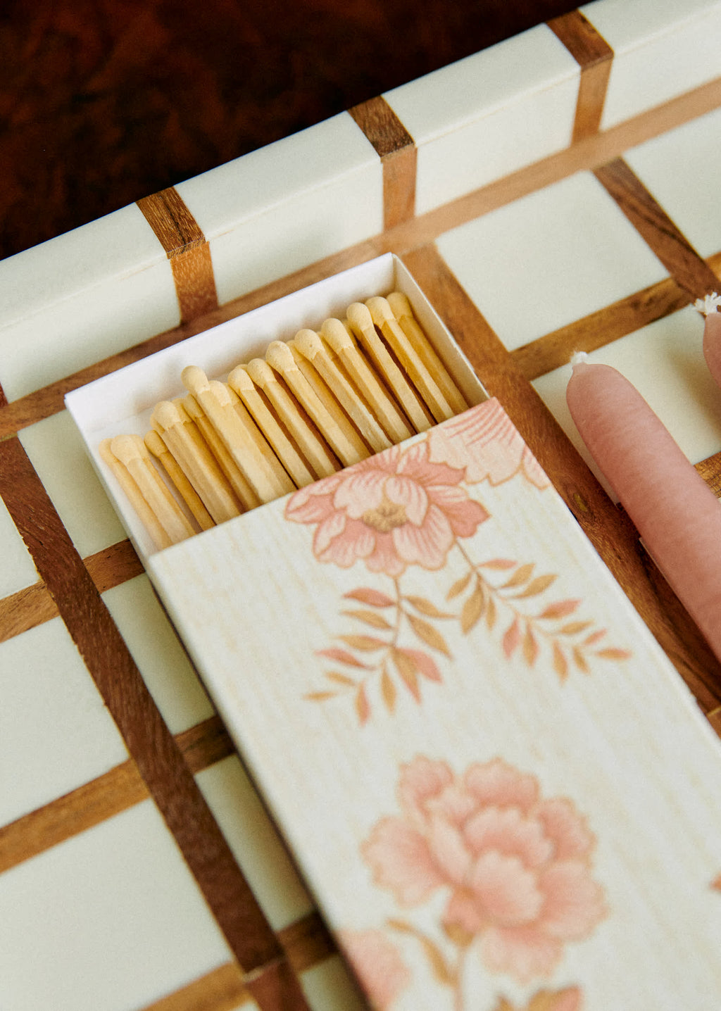 Boîte d'allumettes - Imprimé Sérénade Rose et Café