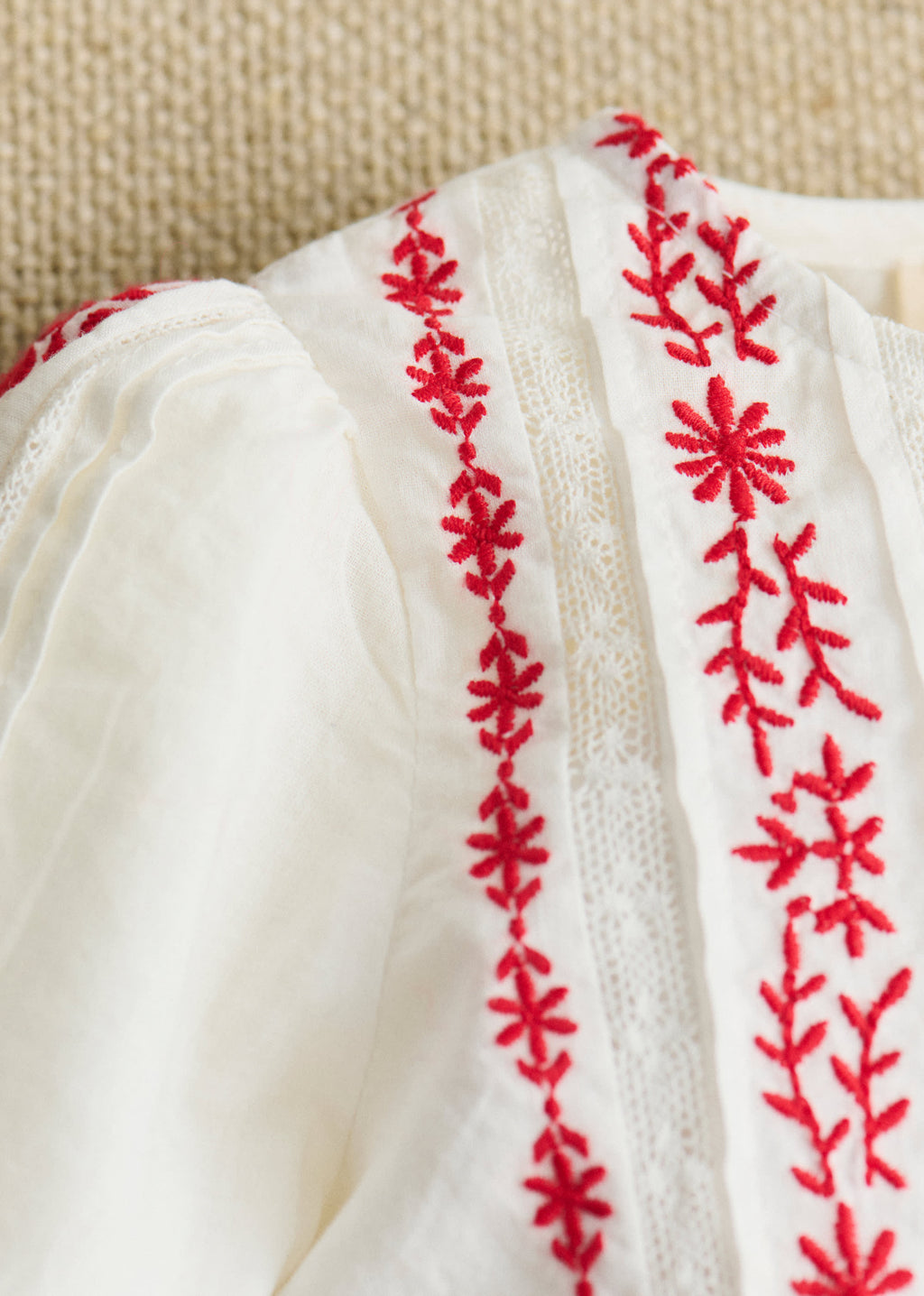 Chemise Charlina - Blanc / Broderie Rouge