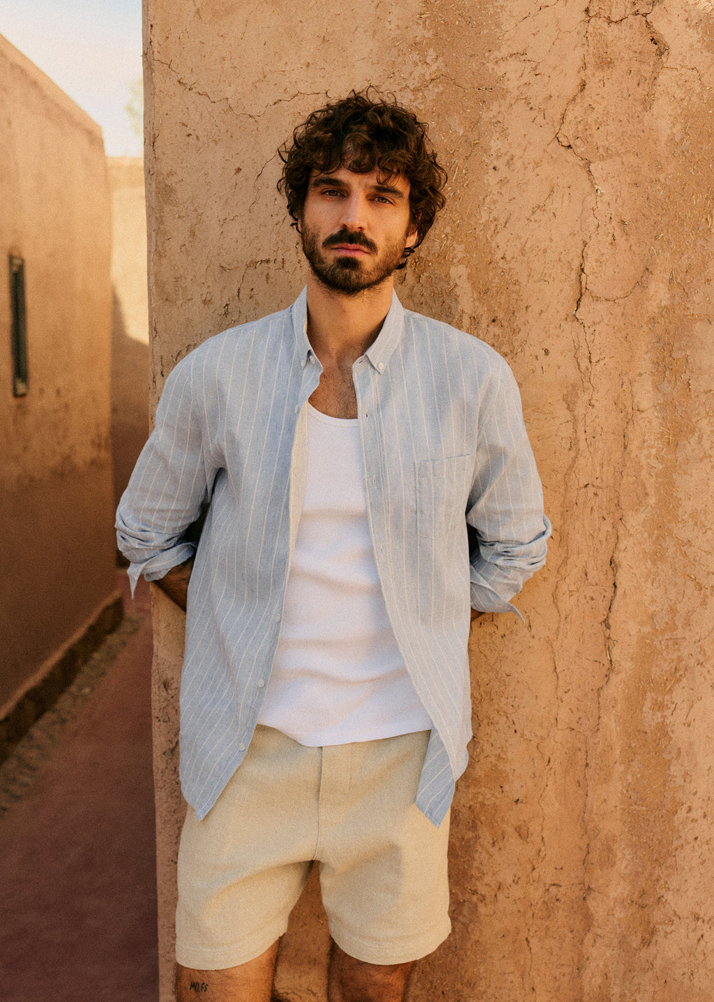 Chemise Charlie Coton Lin - Bleu Ciel Rayures Blanches