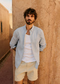 Chemise Charlie Coton Lin - Bleu Ciel Rayures Blanches
