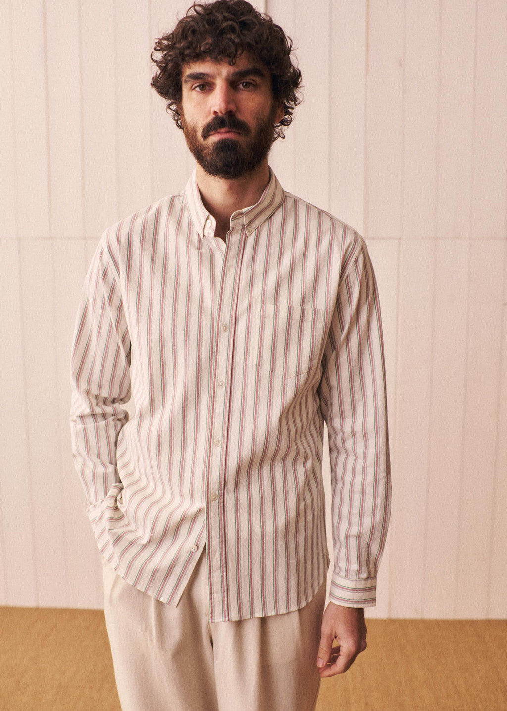 Chemise Charlie Seersucker - Blanc Rayures Rose / Vert