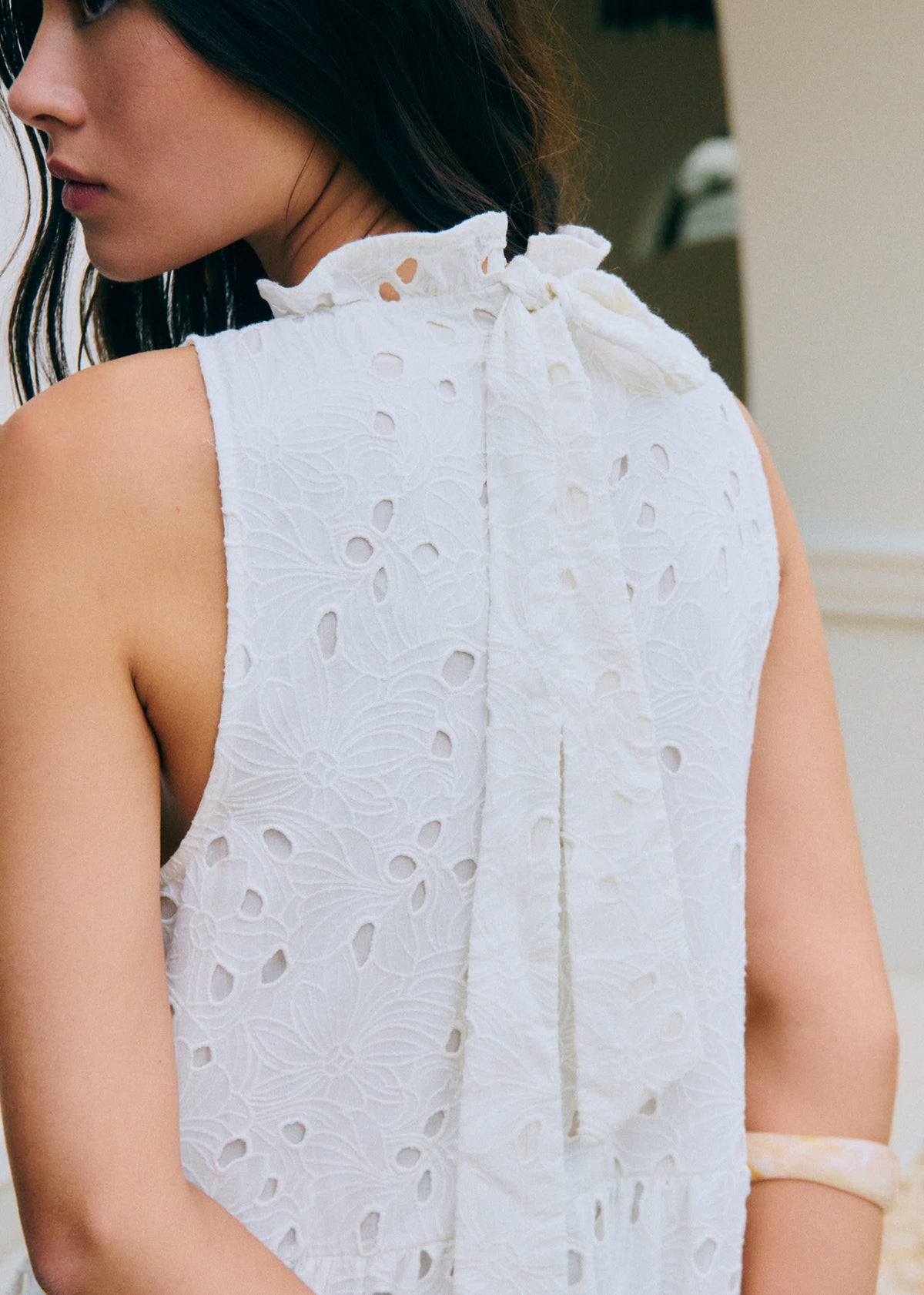 Robe Olany - Broderie Unie Fleurs Maxi Écru