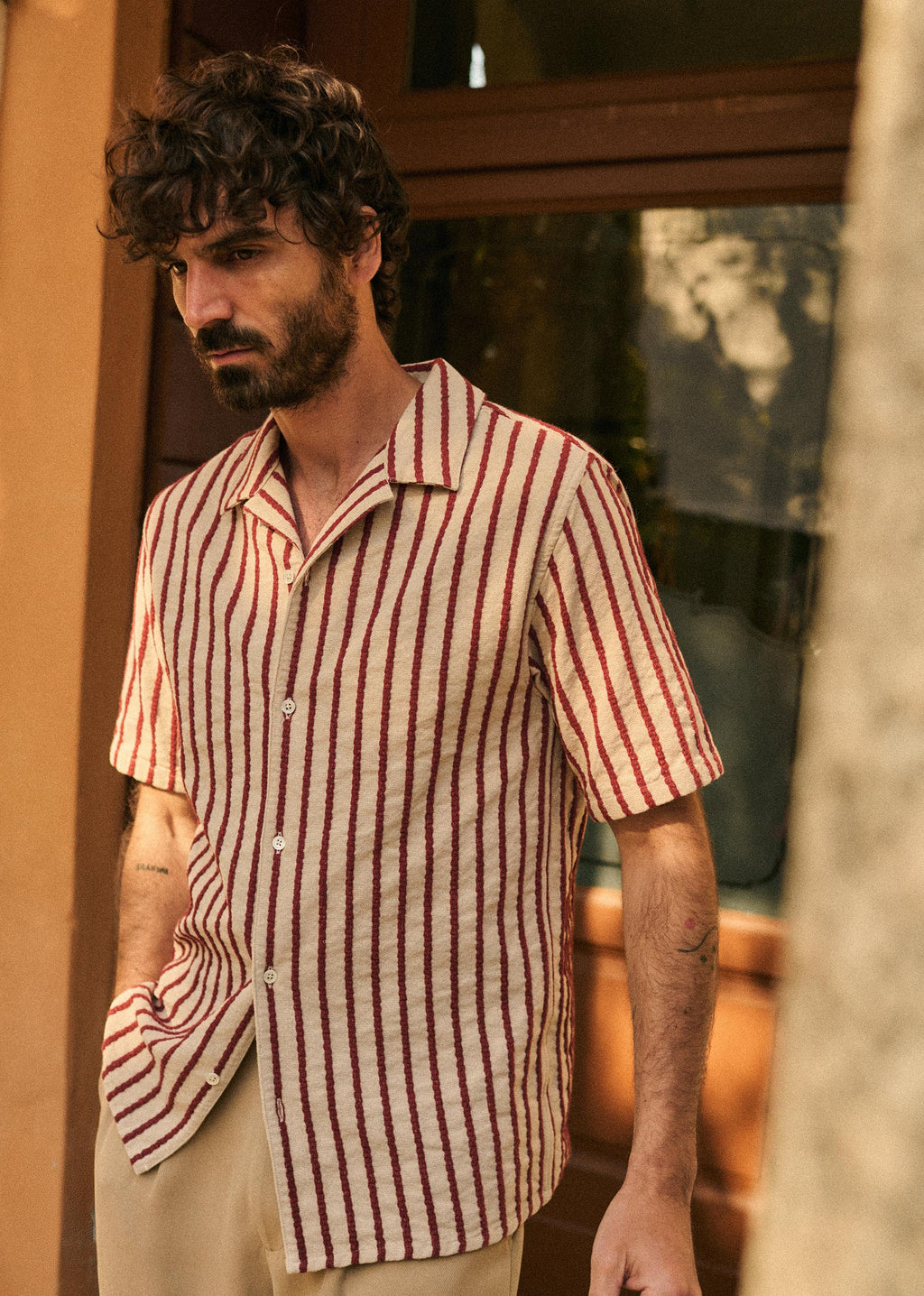Chemise Holt Texturée - Beige Rayures Rouille
