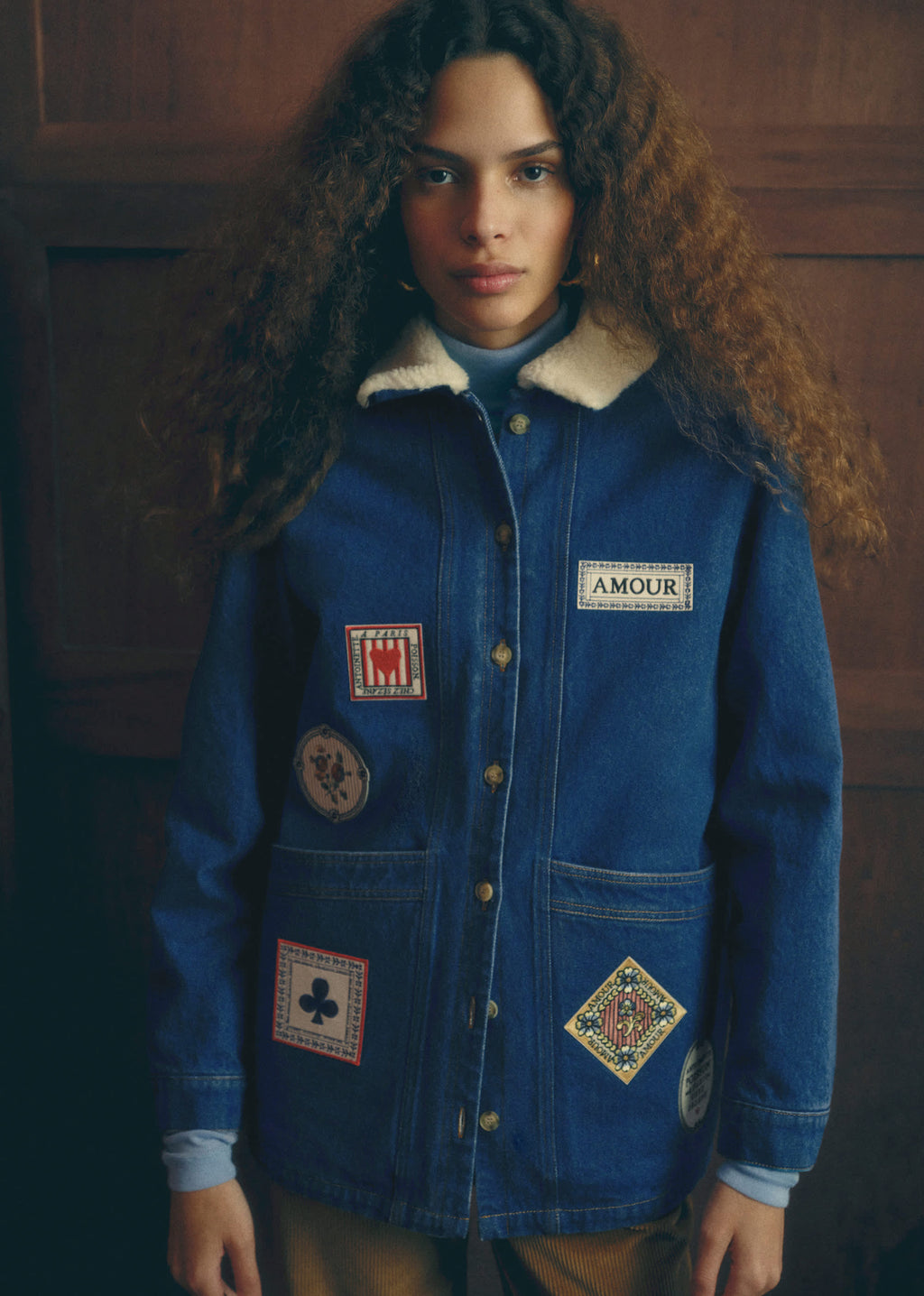 Veste Will - Sézane x Antoinette Poisson - Broderie Contrasté Bleu denim