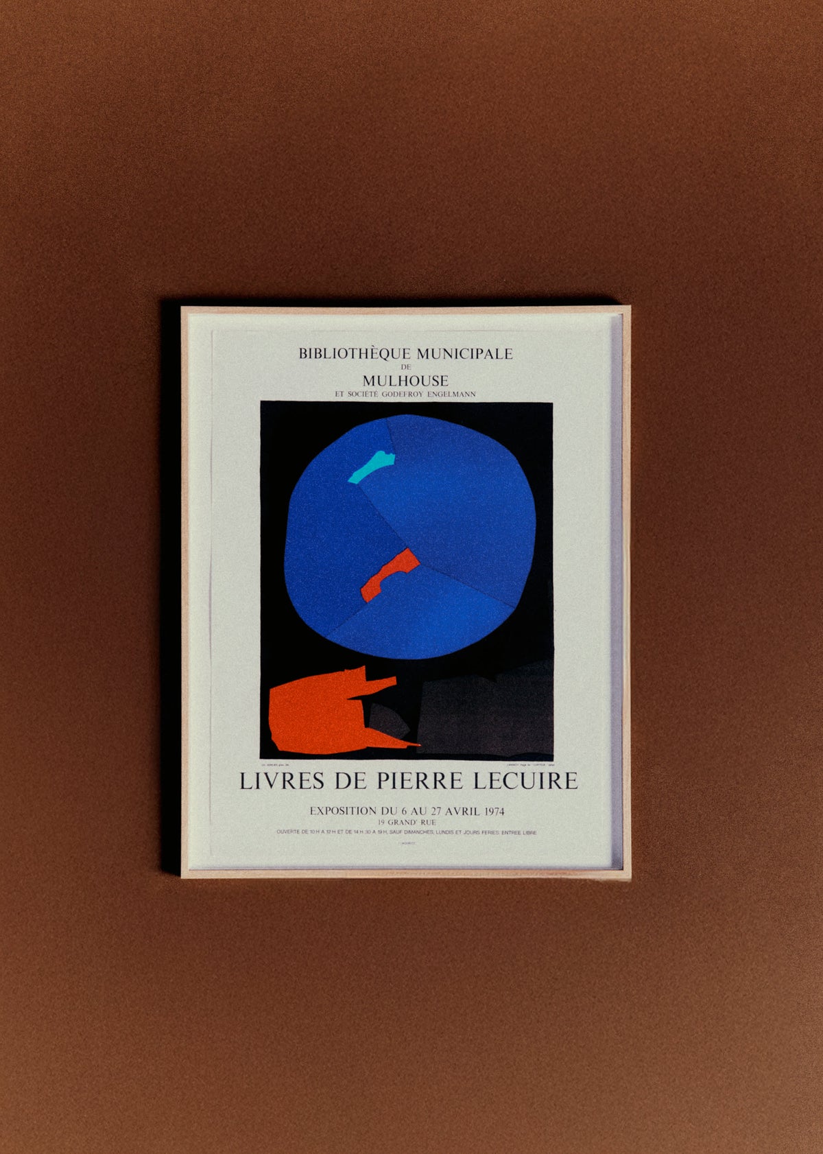 Affiche Bibliothèque Municipale de Mulhouse, Livres de Pierre Lecuire, 1974 - 55,5 x 70,5 cm