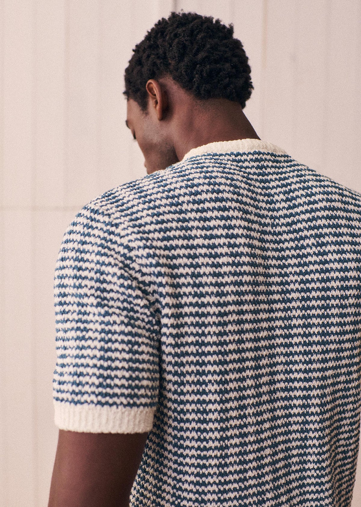 T-Shirt Maille Lucky - Écru Rayures Bleu acier