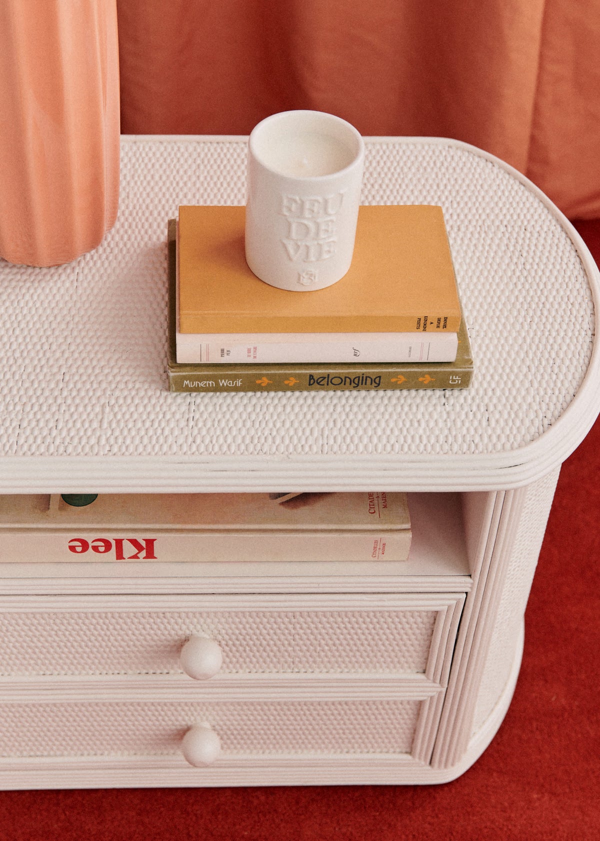 Ensemble de chambre vintage : tête de lit et paire de chevets - Rotin