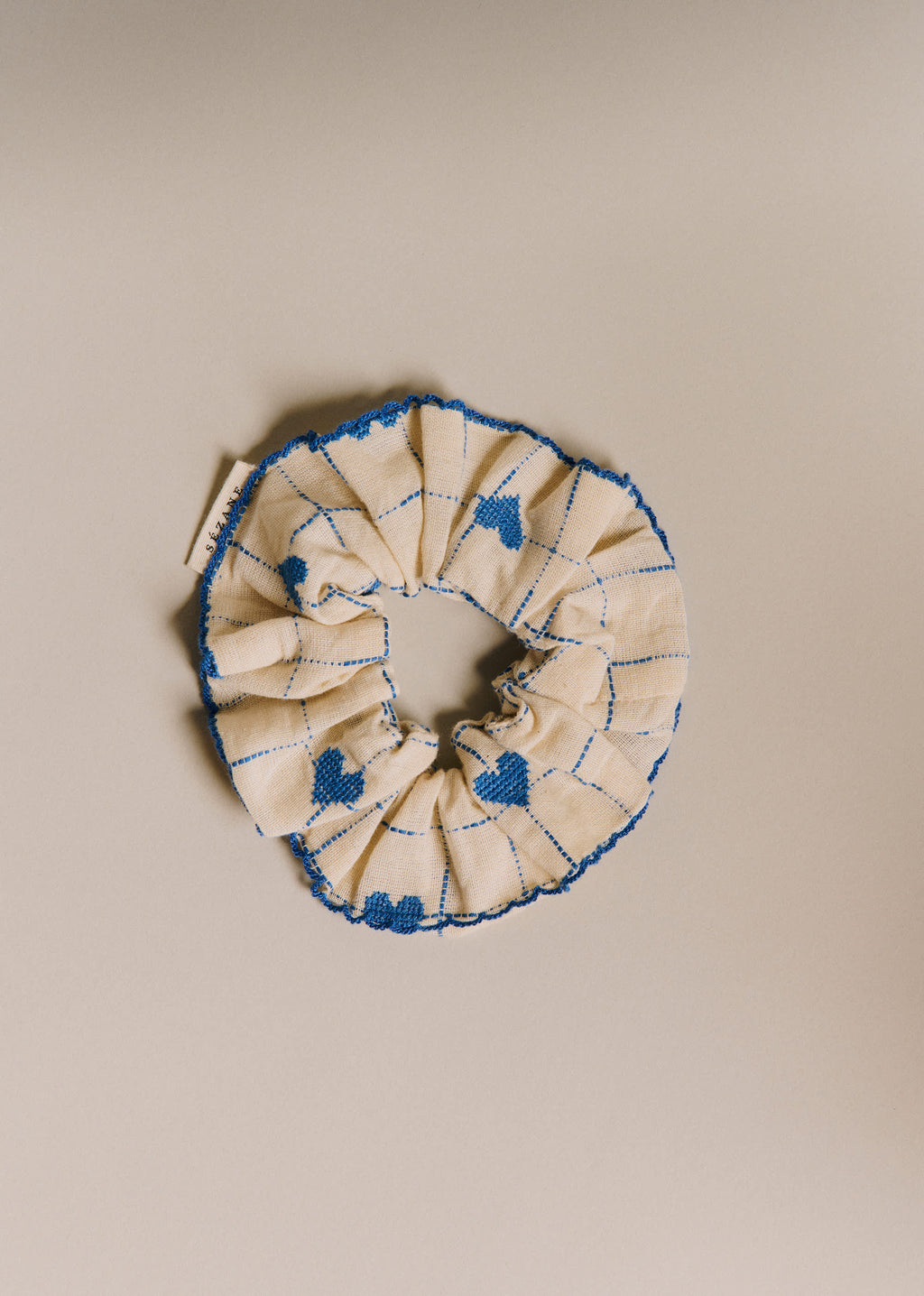 Chouchou - Broderie Coeurs Bleu Vintage