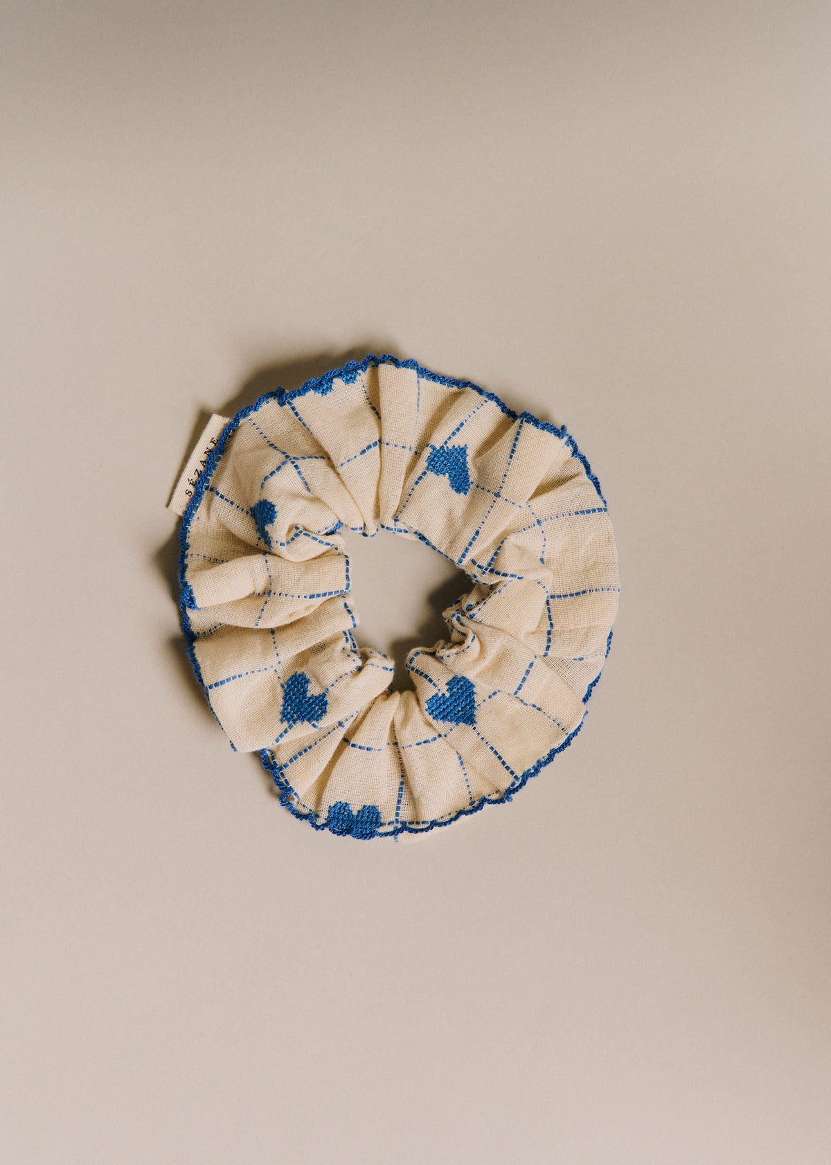 Chouchou - Broderie Coeurs Bleu Vintage