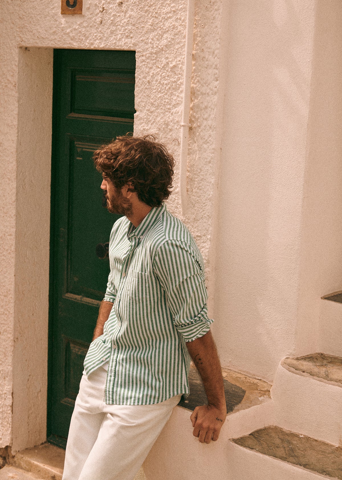 Chemise Charlie Coton Lin - Rayures Blanc / Vert