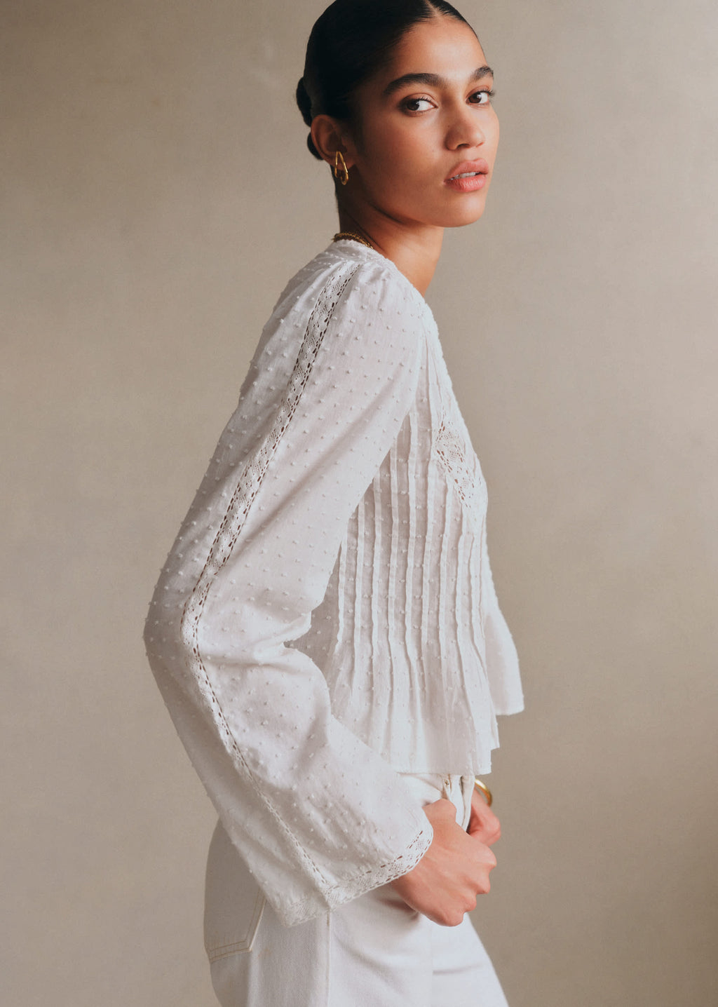 Chemise Lucienne - Broderie Contrastée Écrue