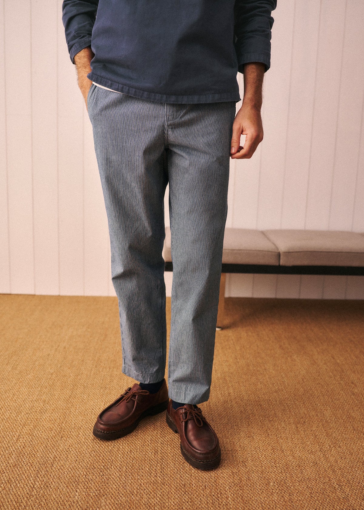 Pantalon Shane - Rayures Écru / Bleu Ciel
