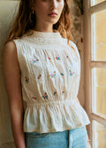 Blouse Dorrit - Broderie Placée Fleurs Multico Fond Crème
