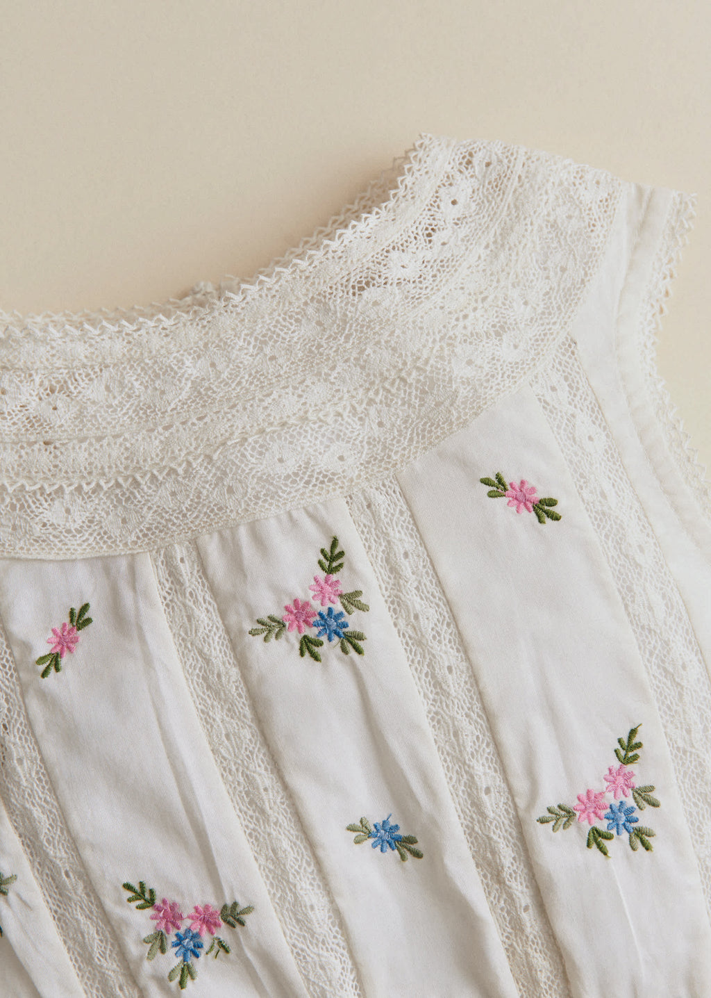 Blouse Dorrita - Broderie Placée Fleurs Multico Fond Crème